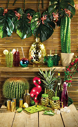 Kitchencraft Barcraft – Tropical Chic diseño de cristal tarros para beber con pajitas, 400 Ml-cactus diseño (Set de 4), verde, 6,5 x 10,5 x 20 cm