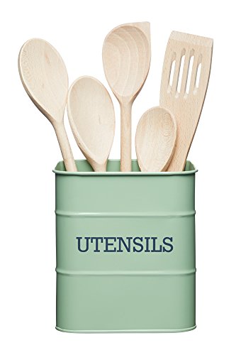 Kitchencraft Living Nostalgia Kitchen recipiente para utensilios de cocina de metal, 15 x 15 x 16 cm (6 "x 6" x 6,5 ") – English Sage, acero, verde, 14,5 x 14,5 x 16 cm)