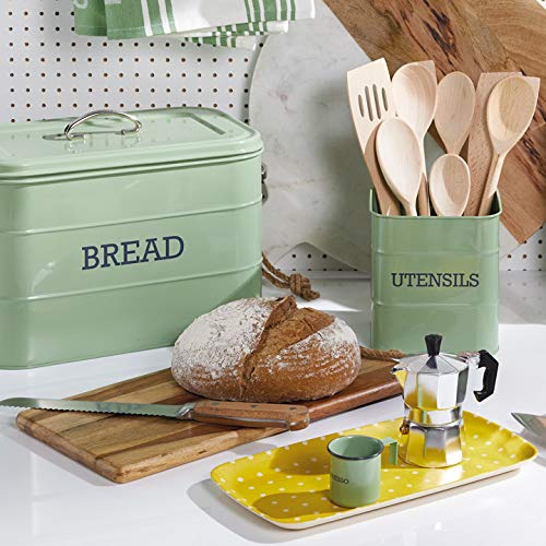 Kitchencraft Living Nostalgia tamaño grande Metal panera, 34 x 21,5 x 25 cm (13,5 "x 8.5" x 10 "), acero, Inglés Verde, 37,5 x 21,5 x 26 cm