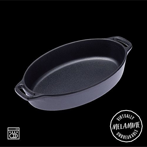 Kitchencraft Mini fundido iron-look fuente de servir con asas, 20 x 11 cm-oval olla estilo, melamina, negro, 10,8 x 20 x 3,5 cm