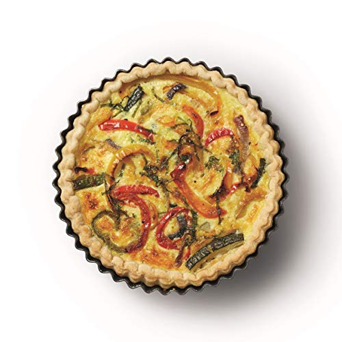 KitchenCraft Molde Quiche Redondo Base Suelta, Acero, Negro, 25 cm