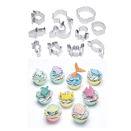 KitchenCraft Sweetly Does It - Juego de moldes para fondant o cupcakes en caja de regalo, formas de animales submarinos, acero inoxidable