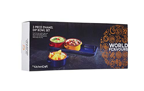 Kitchencraft World of Flavours esmalte de platos para aperitivos/tapas cuencos con bandeja, multicolor, 11 cm, juego de 3