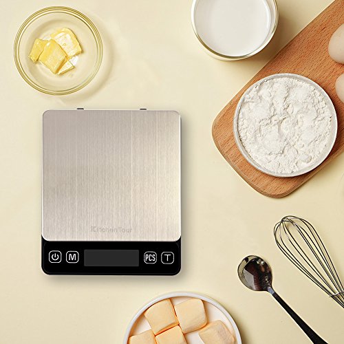 Kitchentour Báscula Digital para Cocina de 500g/0.01g, Balanza Multifuncional de Alta Presición de Alimentos, Joyería y Más con Plantalla LCD Retroilunminada (Baterías Incluidas)