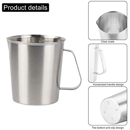 Kitchnexus - Jarra medidora de acero inoxidable para café, café y capuchino, 1000 ml/700 ml/500 ml, acero inoxidable, plata, 1,5 L