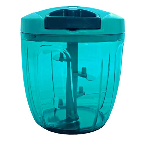 Kitkome Picador Manual de Alimentos - 900ml - 5 Cuchillas de Acero Inoxidable Multiuso Ecológico y Fácil de Limpiar - Tritura Rápido y Eficazmente las Verduras - Incluye Accesorios de Regalo