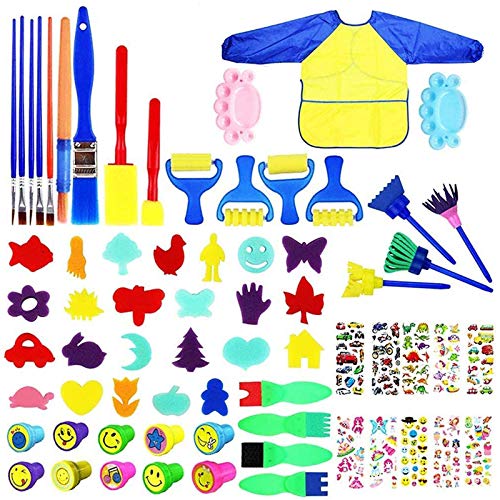 Kits de Pinceles de Esponja,TOPSEAS 68pcs Juego de Herramientas de Pintura para Niños Cepillos de Dibujo de Esponja para Arte,Kit de Dibujo para Aprendizaje Temprano