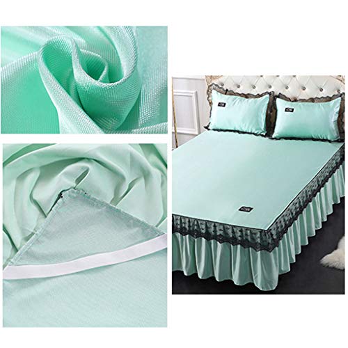 Kits de Sus Camas, con la Funda de Almohada Antideslizante Banda Cama Plegable Faldas el Verano de enfriamiento para Individual Cama Doble 3 Set Pieza, green1-180 * 220cm