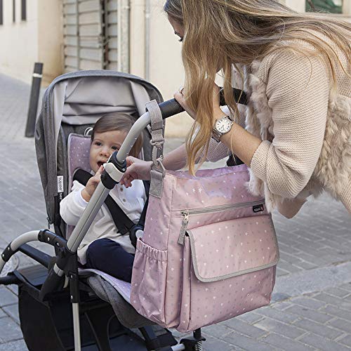 Kiwisac City Kiwi Rose Bolso para Carro de Bebé Universal con Diseño Original y Elegante en Color Rosa Bolso Organizador, Bandolera Ajustable y Cintas de Sujeción 36x12x34 cm