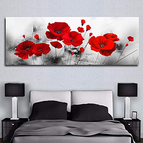 KKJJ Cuadro Moderno En Lienzo Pintura Naturaleza, Lienzo De Impresión Flor Roja Abstracta, para Salon Decoración De La Pared Enmarcada Grande Impresion Fotografica, Sin Aros,50 * 150CM