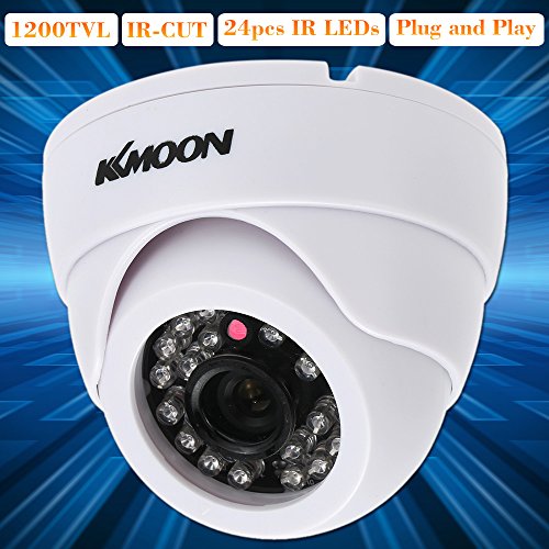 KKmoon HD 1200TVL Cámara de Vigilancia en Domo 1/3" CMOS IR-Cut CCTV Sistema de Seguridad Indoor Visión Nocturna PAL, Color Blanco/Negro