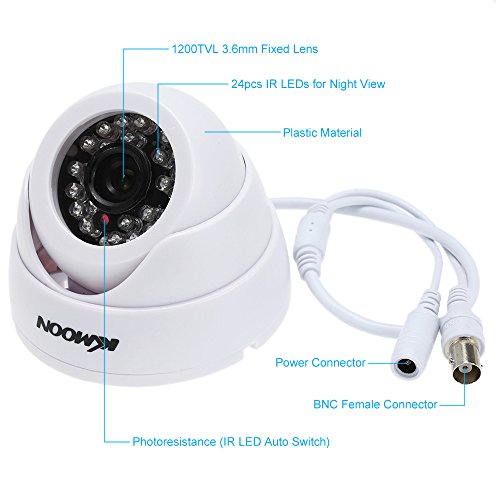 KKmoon HD 1200TVL Cámara de Vigilancia en Domo 1/3" CMOS IR-Cut CCTV Sistema de Seguridad Indoor Visión Nocturna PAL, Color Blanco/Negro