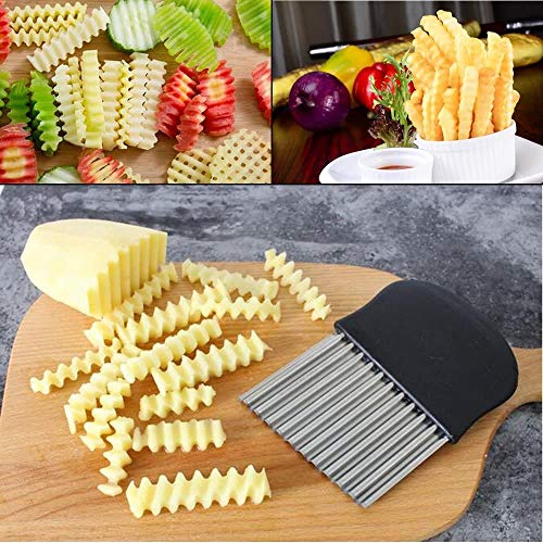 KKSJK 2 Piezas de Cortador de Patatas de Acero Inoxidable, Cuchillo Ondulado para Papas Fritas, Cortador de Chips Arrugado, Herramienta de Cocina para Cortar Patatas, Verduras, Frutas