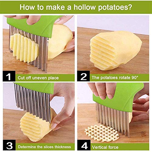 KKSJK 2 Piezas de Cortador de Patatas de Acero Inoxidable, Cuchillo Ondulado para Papas Fritas, Cortador de Chips Arrugado, Herramienta de Cocina para Cortar Patatas, Verduras, Frutas