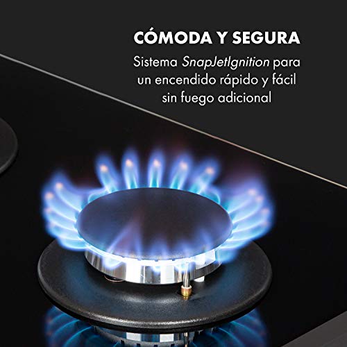 Klarstein Alchemist - Placa de cocina de gas, Autárquico, Quemadores de aluminio, Gas natural/butano, Soportes de hierro fundido, Superficie de vitrocerámica, Mandos giratorios, 2 fogones, Negro