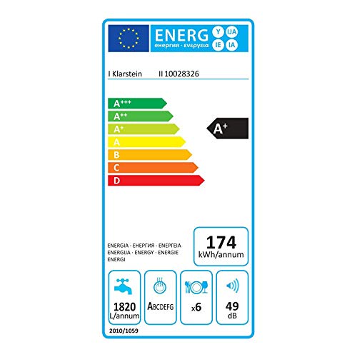 Klarstein Amazonia 6 Nera - Lavavajillas empotrable, 6 modos de funcionamiento, Programa estándar: 120 min, Función Aquastop, Silencioso: 49 dB, 1380 W, 1820 L/año, Clase energética A+, Negro