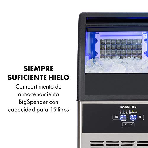 Klarstein Antarctica maquina de hielos máquina de cubitos de hielo - 270 W, Capacidad máxima de 26 kg, Volumen de capacidad de 15 Liter, Panel de control con indicadores LED, Acero inoxidable, Negro