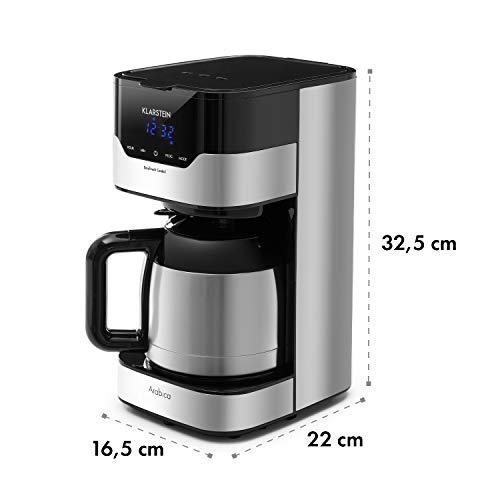 Klarstein Arabica Cafetera - Potencia: 800 W, Capacidad: 1,2 litros, Intensidad regulable, Pantalla LCD, EasyTouch Control, Acero inoxidable, Negro plateado