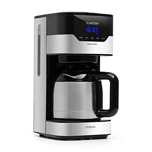 Klarstein Arabica Cafetera - Potencia: 800 W, Capacidad: 1,2 litros, Intensidad regulable, Pantalla LCD, EasyTouch Control, Acero inoxidable, Negro plateado