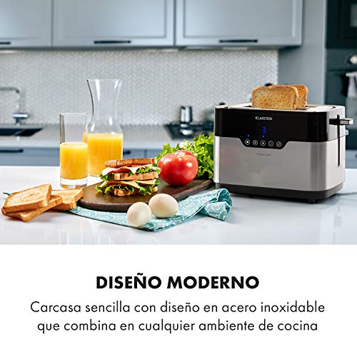 Klarstein Arabica Tostadora - 920 W, Panel táctil, LED-Display, Descongelar y calentar, Rejilla para tostar, Cajón para migas, Cable enrollable, Acero inoxidable