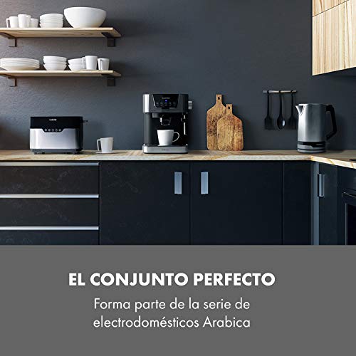 Klarstein Arabica Tostadora - 920 W, Panel táctil, LED-Display, Descongelar y calentar, Rejilla para tostar, Cajón para migas, Cable enrollable, Acero inoxidable