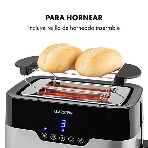 Klarstein Arabica Tostadora - 920 W, Panel táctil, LED-Display, Descongelar y calentar, Rejilla para tostar, Cajón para migas, Cable enrollable, Acero inoxidable