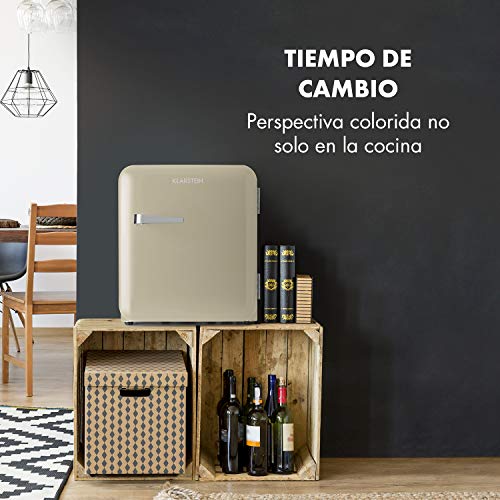 Klarstein Audrey Mini nevera retro - Mininevera, Nevera para bebidas, Eficiencia energética de tipo A+, 48 litros de capacidad, 2 plantas, Temperaturas de 0-10 °C, Zona de botellas, Crema