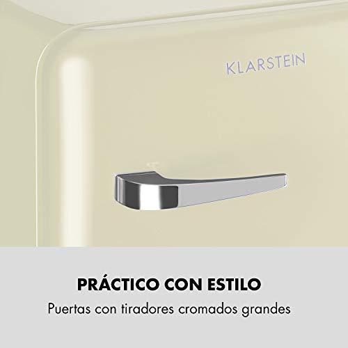 Klarstein Audrey Mini nevera retro - Mininevera, Nevera para bebidas, Eficiencia energética de tipo A+, 48 litros de capacidad, 2 plantas, Temperaturas de 0-10 °C, Zona de botellas, Crema