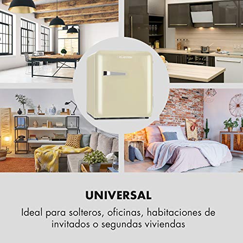 Klarstein Audrey Mini nevera retro - Mininevera, Nevera para bebidas, Eficiencia energética de tipo A+, 48 litros de capacidad, 2 plantas, Temperaturas de 0-10 °C, Zona de botellas, Crema