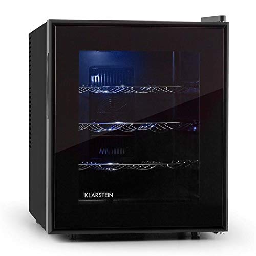 Klarstein Barolo - Nevera para vino, Refrigerador de bebidas, Volumen 48L, Capacidad 16 botellas, Doble aislamiento, Bandejas extraíbles, Iluminación LED, Diseño estrecho, Negro