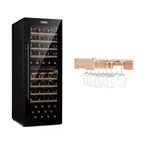 Klarstein Barossa 77 Duo Nevera para vinos - Nevera de bebidas, Control táctil, 2 zonas: 5-20°C, 191 L, 77 botellas, Estante para copas de vino, Balda, Accesorio para nevera para vinos, Negro