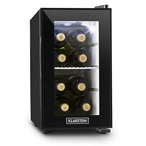 KLARSTEIN Beerlocker S - Mini-Nevera, Nevera para Bebidas, 21 litros, Doble Aislamiento, 1 Balda metálica extraíble, Luz Interior LED, Módulo Independiente, Muy silencioso, 70 W, Negro