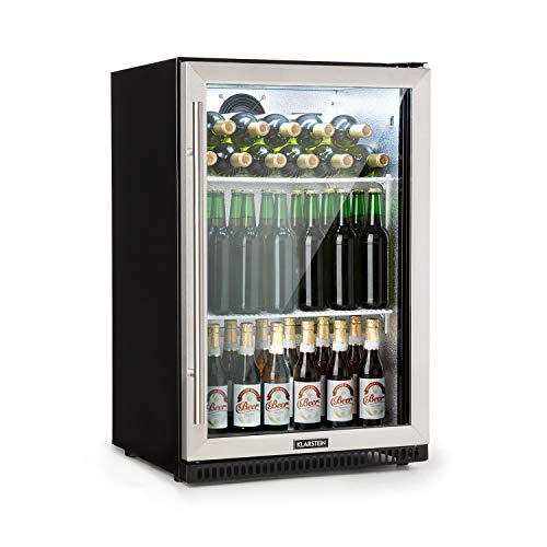 Klarstein Beersafe Pro nevera - Nevera para bebidas, 133 litros, 2 baldas metálicas, Puerta automática, Temperatura de 0 a 22 °C, Eficiencia energética A+, Puerta acristalada, Plateado