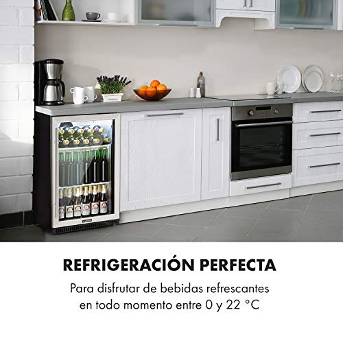 Klarstein Beersafe Pro nevera - Nevera para bebidas, 133 litros, 2 baldas metálicas, Puerta automática, Temperatura de 0 a 22 °C, Eficiencia energética A+, Puerta acristalada, Plateado