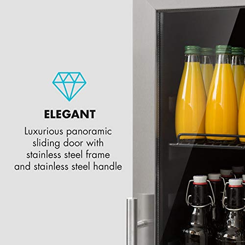 Klarstein Beersafe XL - Minibar, Nevera para bebidas, Refrigerador, Silencioso, Puerta de cristal, Iluminación LED, Acero inoxidable, Clase A+, 55 x 126,5 x 56/60 cm, Volumen 242 L, Negro