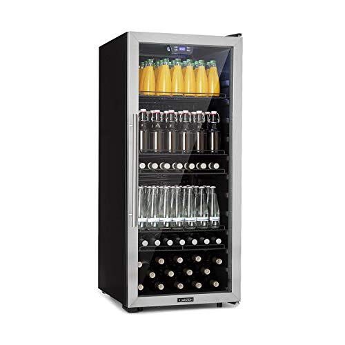 Klarstein Beersafe XL - Minibar, Nevera para bebidas, Refrigerador, Silencioso, Puerta de cristal, Iluminación LED, Acero inoxidable, Clase A+, 55 x 126,5 x 56/60 cm, Volumen 242 L, Negro