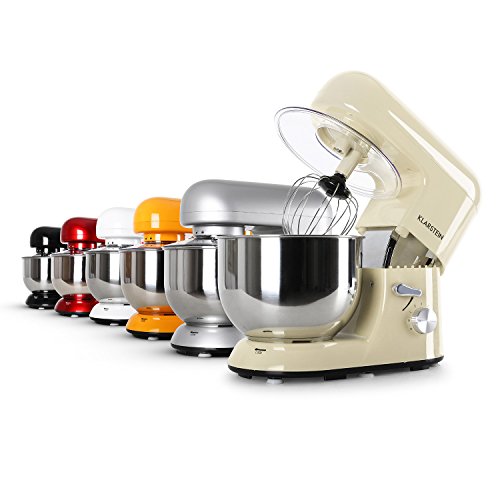 Klarstein Bella Morena - Robot de cocina, Batidora, Amasadora, 1200 W, 5,2 litros, 1,6 PS, Batido planetario, 6 niveles de velocidad, Recipiente de acero inoxidable, Crema