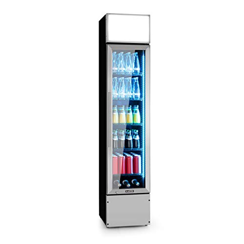 Klarstein Berghain Pro nevera de bebidas - 160 litros, 40 x 188 x 49,5 cm, 2-8 °C, iluminación, se puede cerrar con llave, puerta acristalada, luces de colores, acero inoxidable, nevera de botellas