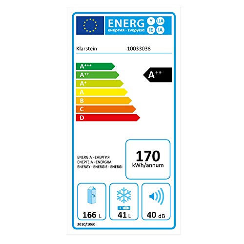 Klarstein Big Daddy Cool – combinación nevera-congelador, Congelador encima, silencioso, eficiencia energética de clase A++, 207 L de capacidad, nevera de 166 L, congelador de 41 L, plateado