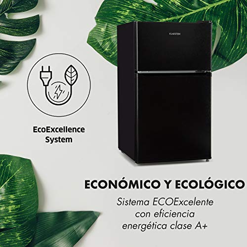 Klarstein Big Daddy Cool – combinación nevera-congelador, Congelador encima, silencioso, eficiencia energética de clase A, 87 L de capacidad, nevera de 61 L, congelador de 26 L, negro