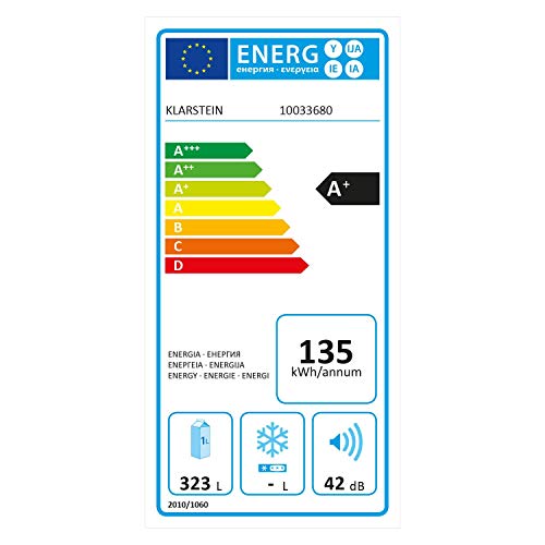 Klarstein Bigboy Nevera grande - EcoExcellence: Eficiencia energética tipo A+, 323 litros, Cajón de verduras: enfriamiento a 0 °C, 6 baldas, 5 espacios para botellas y huevera, Negra