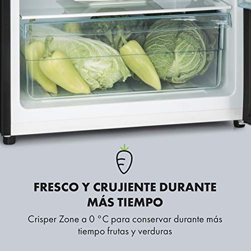 Klarstein Bigboy Nevera grande - EcoExcellence: Eficiencia energética tipo A+, 323 litros, Cajón de verduras: enfriamiento a 0 °C, 6 baldas, 5 espacios para botellas y huevera, Negra