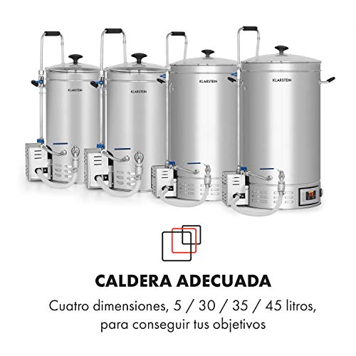 KLARSTEIN Brauheld 15 Caldera de maceración - Juego de fermentación, Cerveza casera, 15 L, 30-140 °C, 500-1600 W, Bomba de circulación, 4 Pasos programables, Pantalla, Acero, Plateado