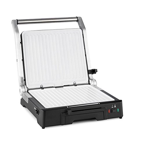 Klarstein Burgermeister 3-in-1 Asador de Contacto - Sandwichera, Grill, Paninimaker, Grofera, 2000 W, Asar, tostar y rostizar, hasta 240°C, Antiadherente, Acero Inoxidable