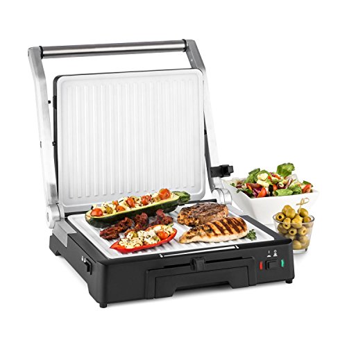 Klarstein Burgermeister 3-in-1 Asador de Contacto - Sandwichera, Grill, Paninimaker, Grofera, 2000 W, Asar, tostar y rostizar, hasta 240°C, Antiadherente, Acero Inoxidable