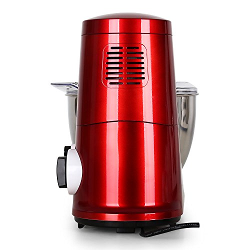 Klarstein Carina Rossa - Robot de cocina multifunción, Batidora, Amasadora, 800 W, 4 L, Batido planetario, 6 niveles de velocidad, Recipiente de acero inoxidable, Bloqueo de seguridad, Rojo