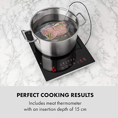 Klarstein Cook n Roll - Placa de inducción, 2000 W, 6 programas de cocción, 10 niveles de temperatura, 40-160 °C, Función Sous-vide, Apagado automático, Control táctil, Pantalla LED, Termómetro, Negro