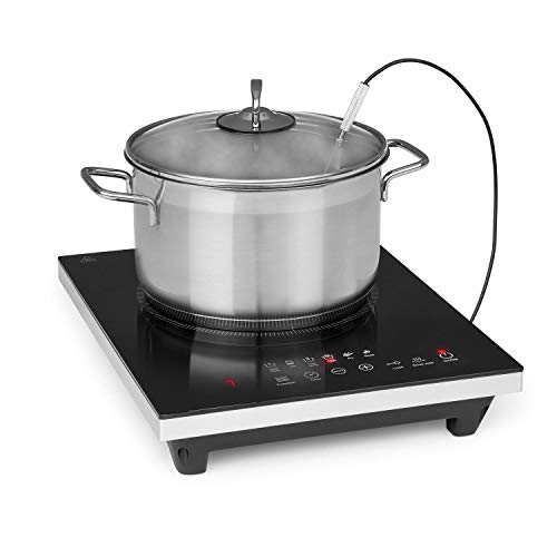 Klarstein Cook n Roll - Placa de inducción, 2000 W, 6 programas de cocción, 10 niveles de temperatura, 40-160 °C, Función Sous-vide, Apagado automático, Control táctil, Pantalla LED, Termómetro, Negro