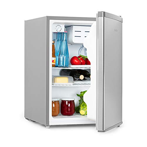 Klarstein Cool Kid – nevera para bebidas, mininevera, minibar, 66 litros de volumen, clase A+, 109 kWh/año, aislada, 45 x 63 x 51 cm, 42db, acero inoxidable, gris