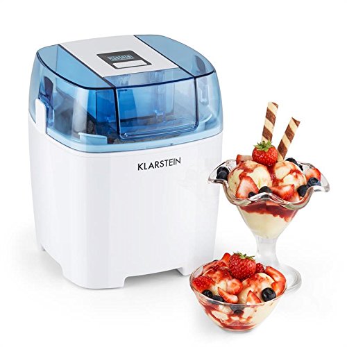 Klarstein Creamberry heladera 4 en 1 - Bajo consumo, Bajo consumo: 10 vatios/h, Capacidad 1,5 litros, Rápido preparado en 20 minutos, Uso sencillo, Apagado automático, Pantalla digital, Blanco